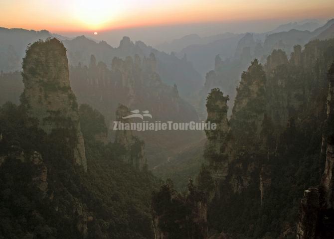 Sunrise Over the Sandstone Peaks in Zhangjiajie China